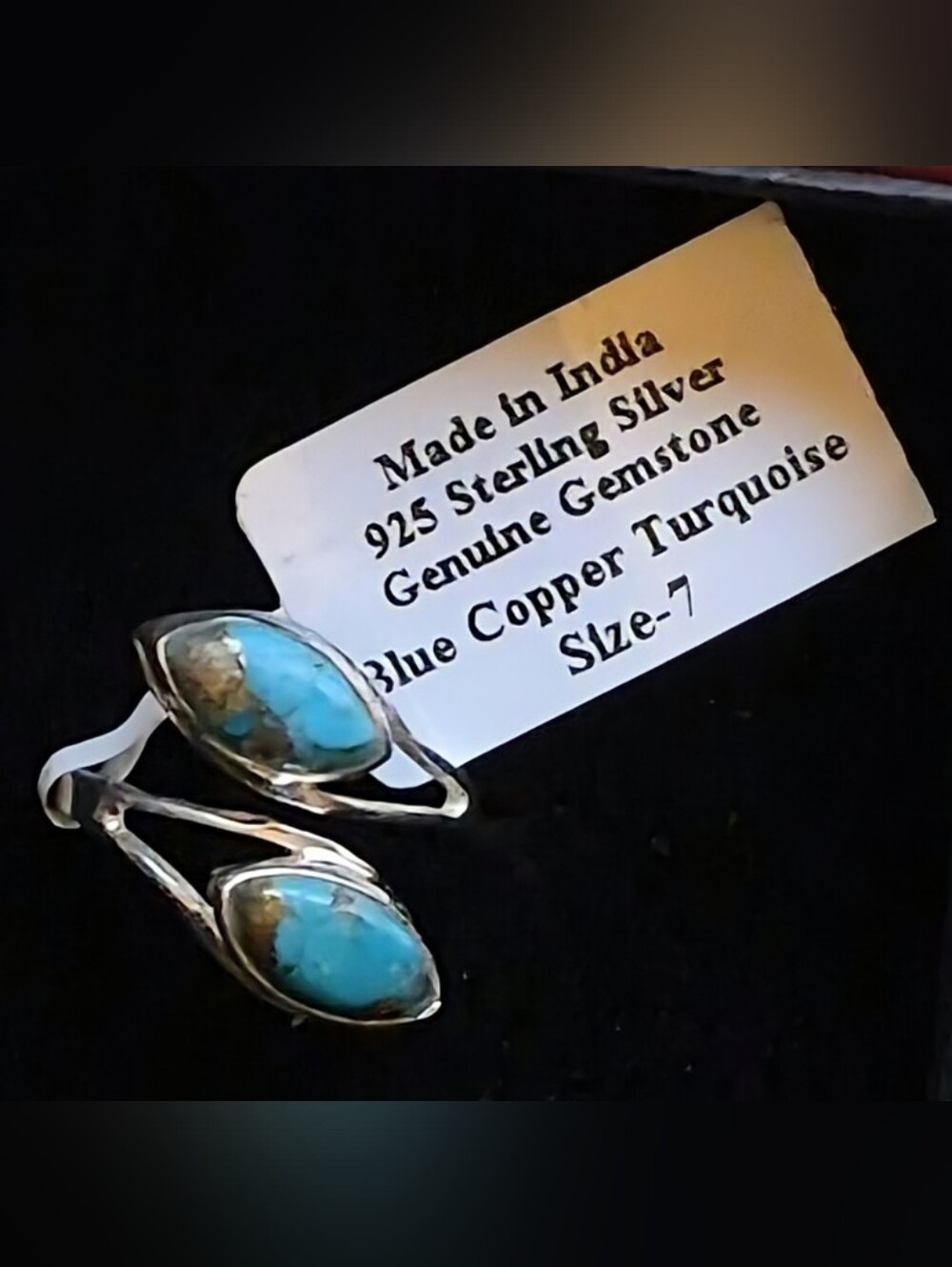 NWT Shivam 925 Sterling Silver Blue Copper Turquoise Bypass Ring Size 7